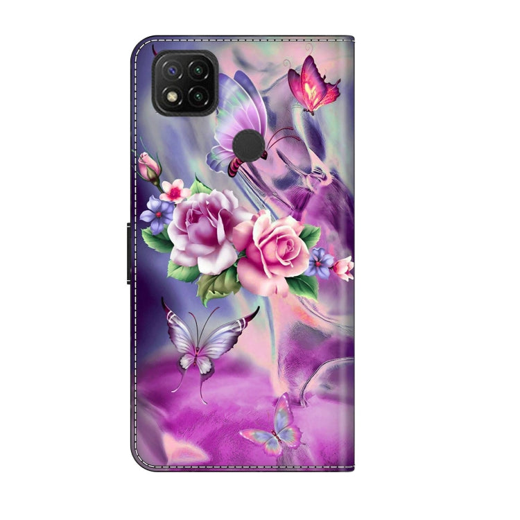 For Xiaomi Redmi 9C Crystal 3D Shockproof Protective Leather Phone Case(Butterfly)