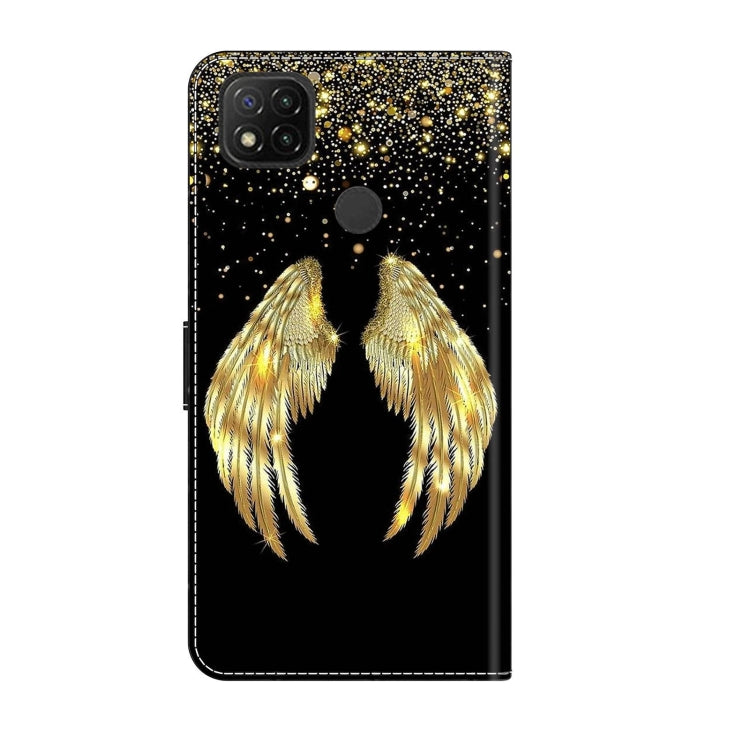 For Xiaomi Redmi 9C Crystal 3D Shockproof Protective Leather Phone Case(Golden Wings)