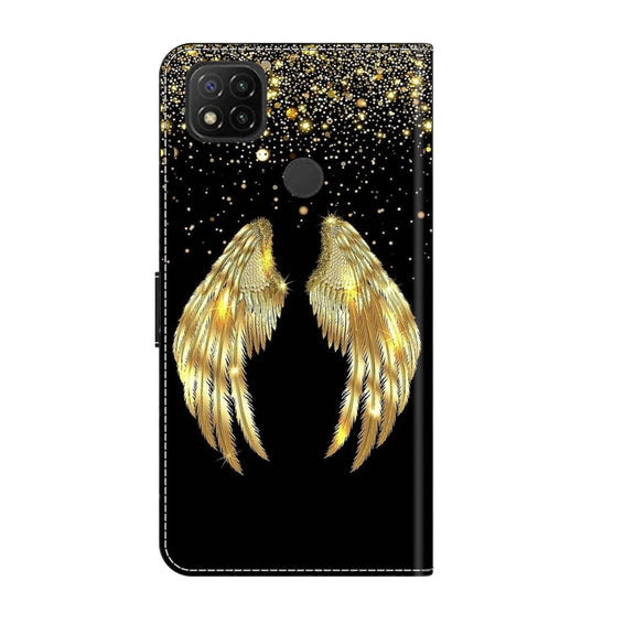 For Xiaomi Redmi 9C Crystal 3D Shockproof Protective Leather Phone Case(Golden Wings)