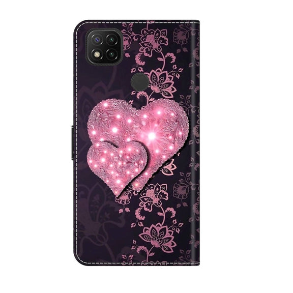 For Xiaomi Redmi 9C Crystal 3D Shockproof Protective Leather Phone Case(Lace Love)