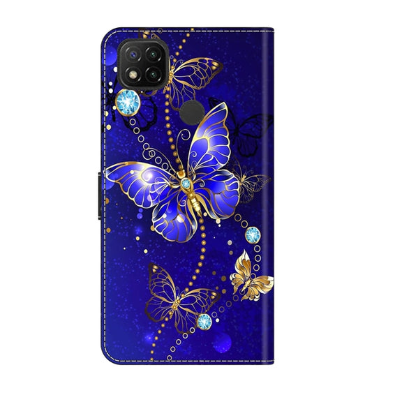 For Xiaomi Redmi 9C Crystal 3D Shockproof Protective Leather Phone Case(Diamond Butterfly)