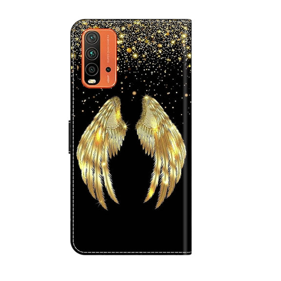 For Xiaomi Redmi 9T Crystal 3D Shockproof Protective Leather Phone Case(Golden Wings)