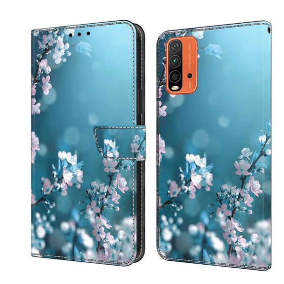 For Xiaomi Redmi 9T Crystal 3D Shockproof Protective Leather Phone Case(Plum Flower)