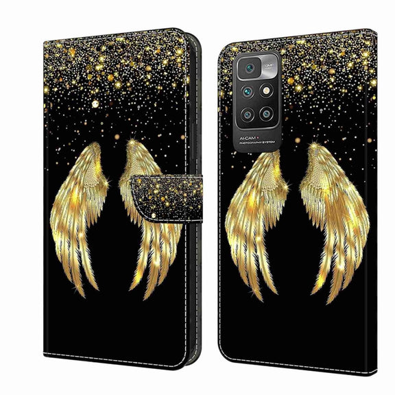 For Xiaomi Redmi 10 Crystal 3D Shockproof Protective Leather Phone Case(Golden Wings)