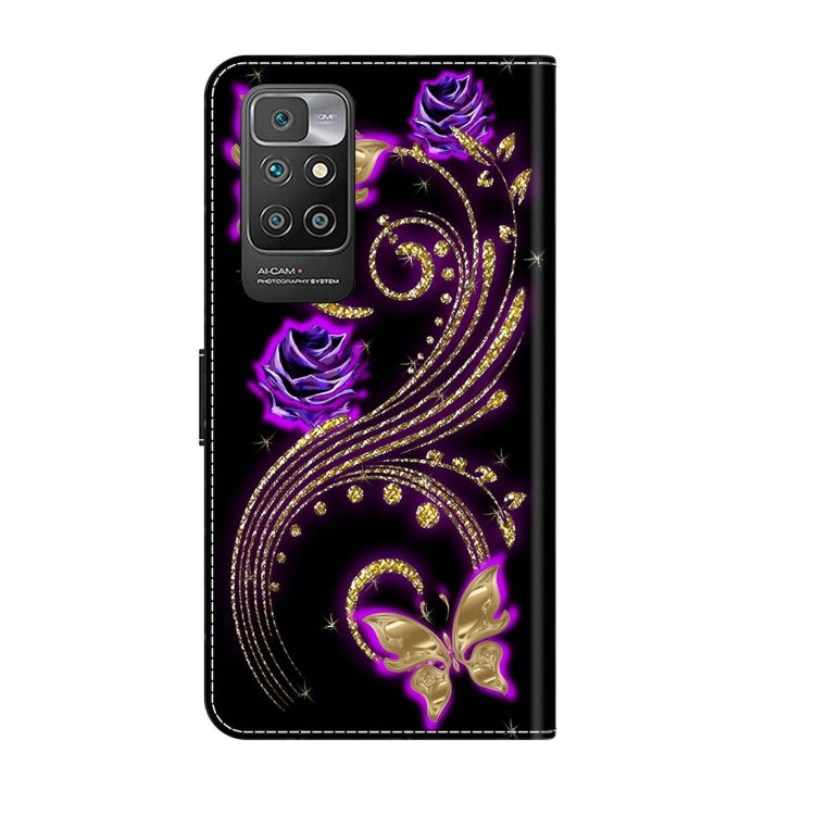 For Xiaomi Redmi 10 Crystal 3D Shockproof Protective Leather Phone Case(Purple Flower Butterfly)