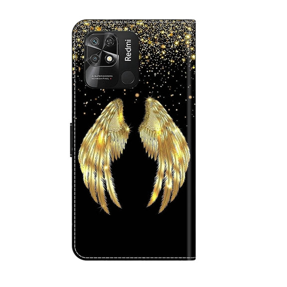For Xiaomi Redmi 10C Crystal 3D Shockproof Protective Leather Phone Case(Golden Wings)