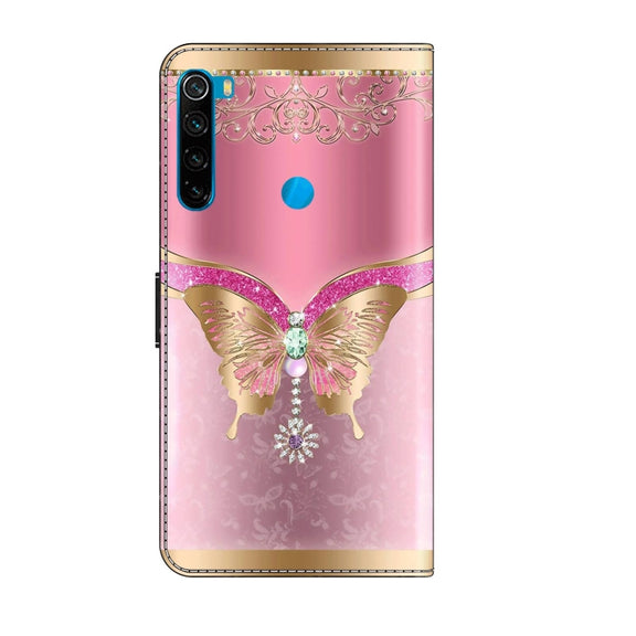 For Xiaomi Redmi Note 8 Crystal 3D Shockproof Protective Leather Phone Case(Pink Bottom Butterfly)