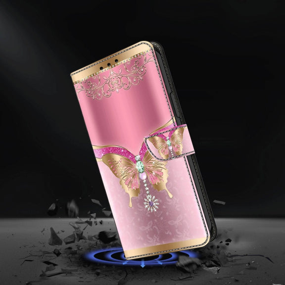 For Xiaomi Redmi Note 8 Crystal 3D Shockproof Protective Leather Phone Case(Pink Bottom Butterfly)