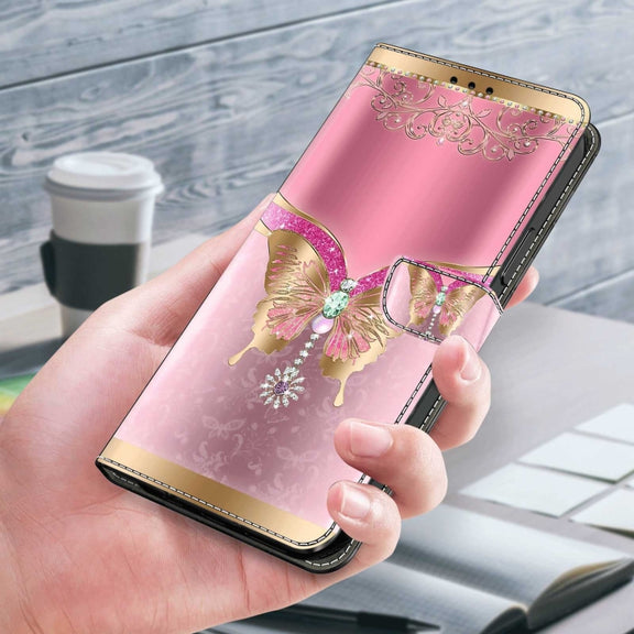 For Xiaomi Redmi Note 8 Crystal 3D Shockproof Protective Leather Phone Case(Pink Bottom Butterfly)