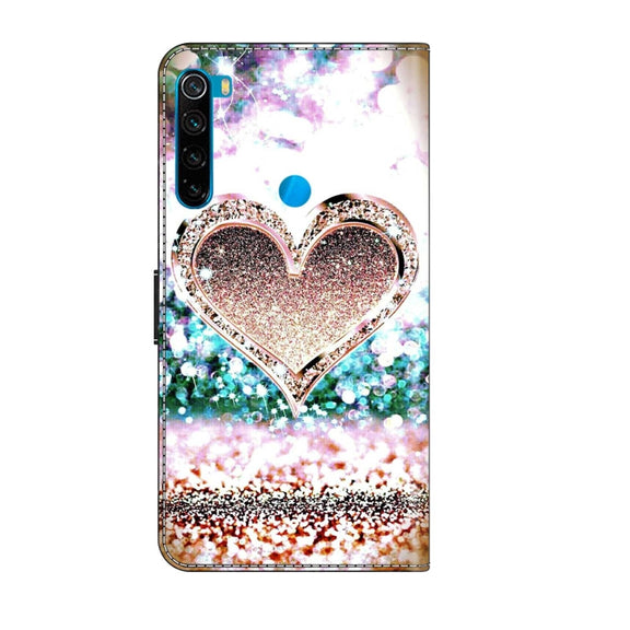 For Xiaomi Redmi Note 8 Crystal 3D Shockproof Protective Leather Phone Case(Pink Diamond Heart)