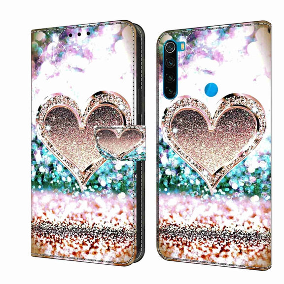For Xiaomi Redmi Note 8 Crystal 3D Shockproof Protective Leather Phone Case(Pink Diamond Heart)