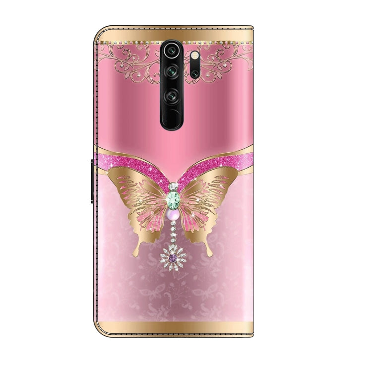 For Xiaomi Redmi Note 8 Pro Crystal 3D Shockproof Protective Leather Phone Case(Pink Bottom Butterfly)