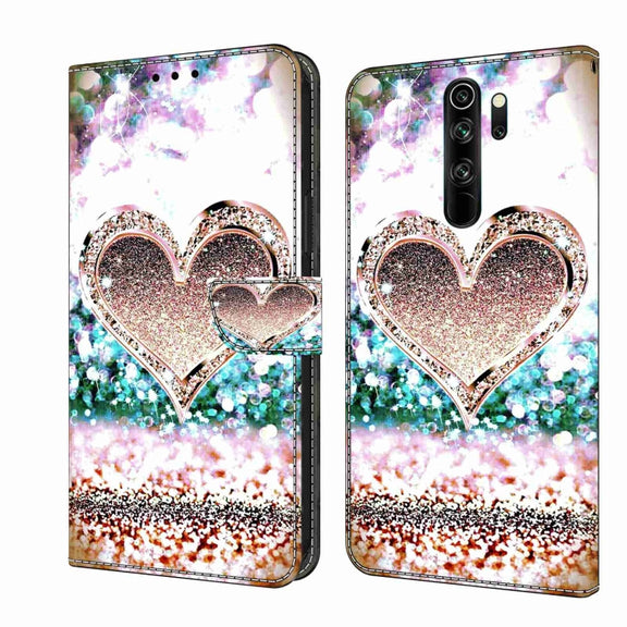 For Xiaomi Redmi Note 8 Pro Crystal 3D Shockproof Protective Leather Phone Case(Pink Diamond Heart)
