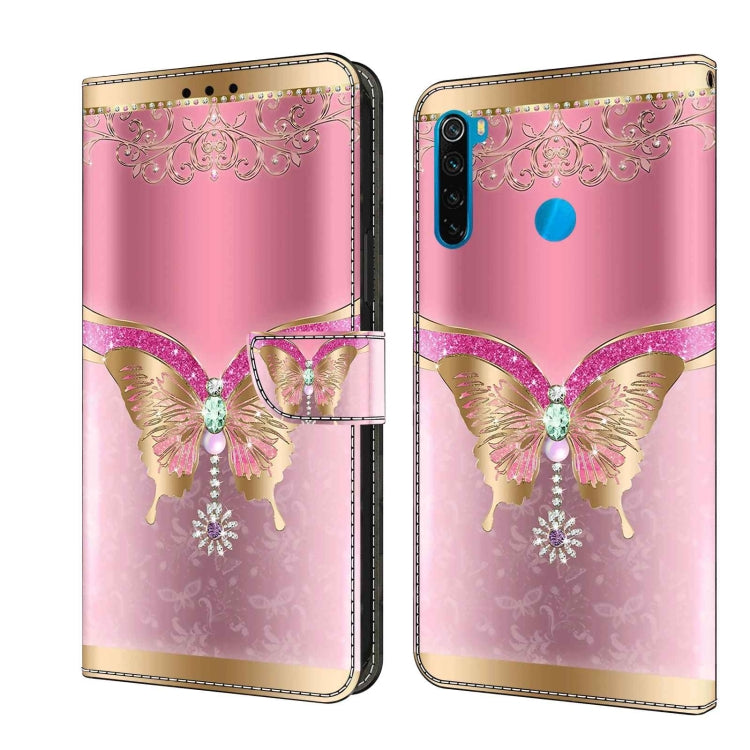 For Xiaomi Redmi Note 8T Crystal 3D Shockproof Protective Leather Phone Case(Pink Bottom Butterfly)