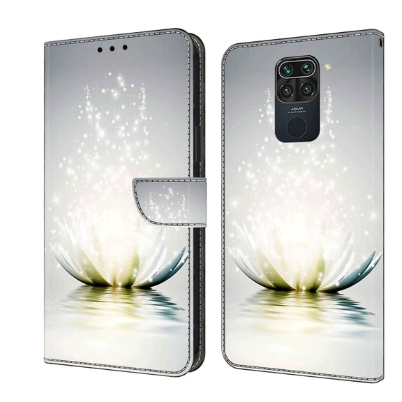 For Xiaomi Redmi Note 9 Crystal 3D Shockproof Protective Leather Phone Case(Light Lotus)