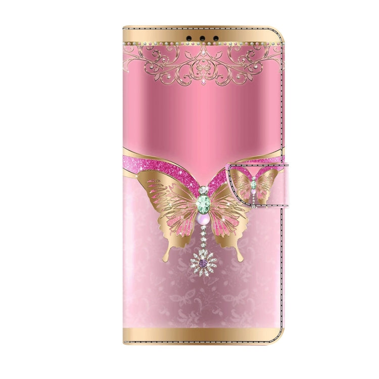 For Xiaomi Redmi Note 9 Crystal 3D Shockproof Protective Leather Phone Case(Pink Bottom Butterfly)