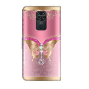 For Xiaomi Redmi Note 9 Crystal 3D Shockproof Protective Leather Phone Case(Pink Bottom Butterfly)