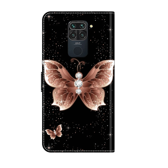 For Xiaomi Redmi Note 9 Crystal 3D Shockproof Protective Leather Phone Case(Pink Diamond Butterfly)