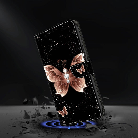 For Xiaomi Redmi Note 9 Crystal 3D Shockproof Protective Leather Phone Case(Pink Diamond Butterfly)