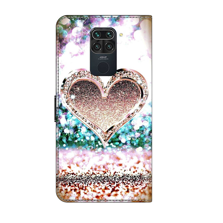 For Xiaomi Redmi Note 9 Crystal 3D Shockproof Protective Leather Phone Case(Pink Diamond Heart)