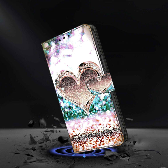 For Xiaomi Redmi Note 9 Crystal 3D Shockproof Protective Leather Phone Case(Pink Diamond Heart)