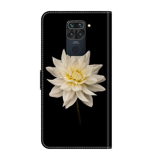 For Xiaomi Redmi Note 9 Crystal 3D Shockproof Protective Leather Phone Case(White Flower)