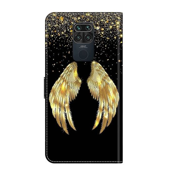 For Xiaomi Redmi Note 9 Crystal 3D Shockproof Protective Leather Phone Case(Golden Wings)