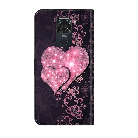 For Xiaomi Redmi Note 9 Crystal 3D Shockproof Protective Leather Phone Case(Lace Love)