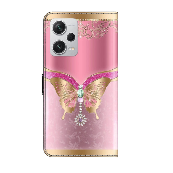 For Xiaomi Redmi Note 12 Pro+ Crystal 3D Shockproof Protective Leather Phone Case(Pink Bottom Butterfly)