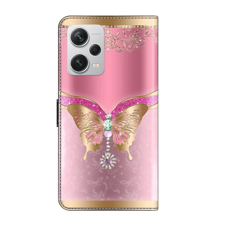 For Xiaomi Redmi Note 12 Pro+ Crystal 3D Shockproof Protective Leather Phone Case(Pink Bottom Butterfly)