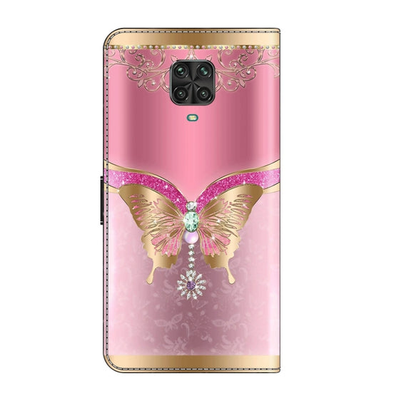For Xiaomi Redmi Note 9 Pro Crystal 3D Shockproof Protective Leather Phone Case(Pink Bottom Butterfly)