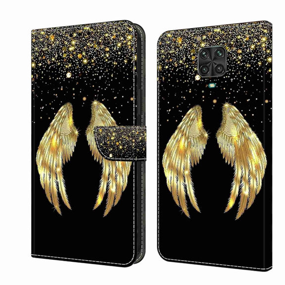 For Xiaomi Redmi Note 9 Pro Crystal 3D Shockproof Protective Leather Phone Case(Golden Wings)