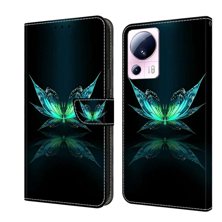 For Xiaomi 13 Lite Crystal 3D Shockproof Protective Leather Phone Case(Reflection Dutterfly)