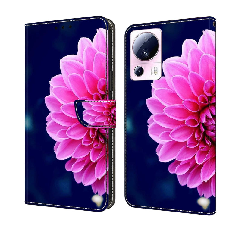 For Xiaomi 13 Lite Crystal 3D Shockproof Protective Leather Phone Case(Pink Petals)