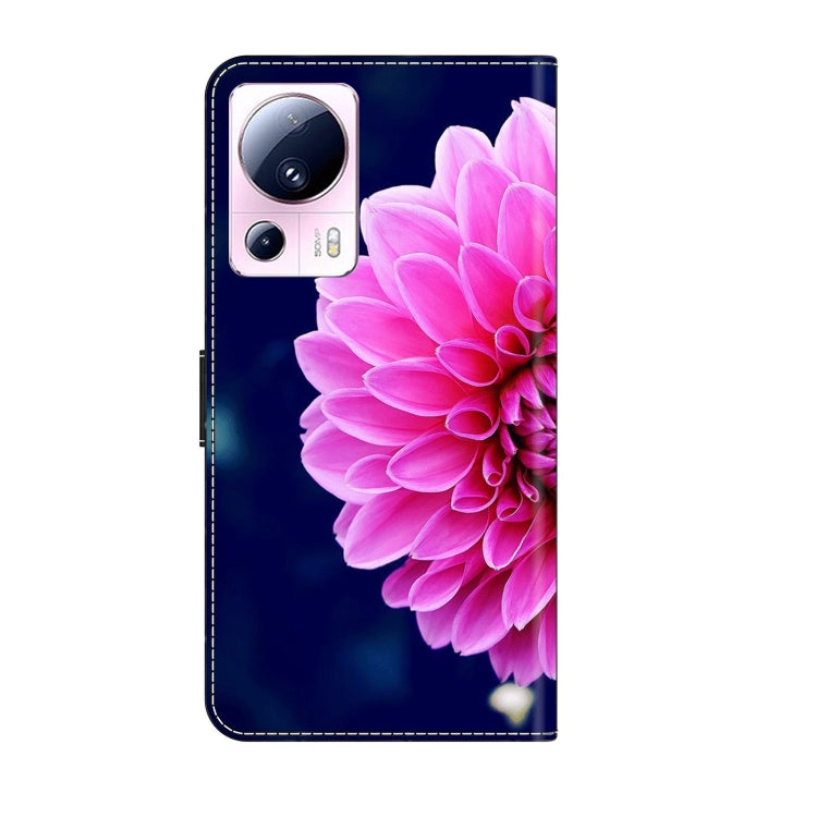 For Xiaomi 13 Lite Crystal 3D Shockproof Protective Leather Phone Case(Pink Petals)