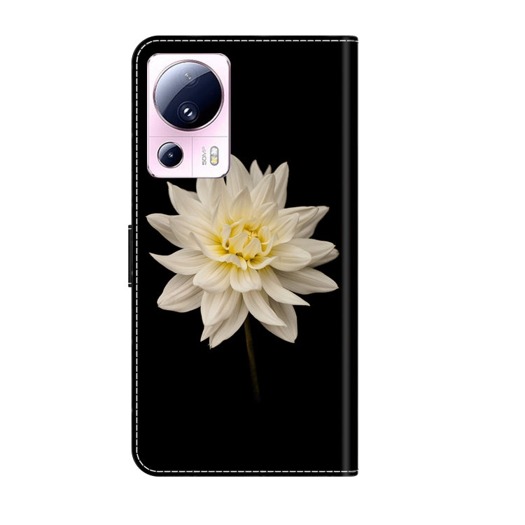For Xiaomi 13 Lite Crystal 3D Shockproof Protective Leather Phone Case(White Flower)