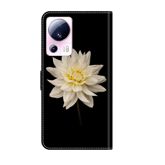 For Xiaomi 13 Lite Crystal 3D Shockproof Protective Leather Phone Case(White Flower)