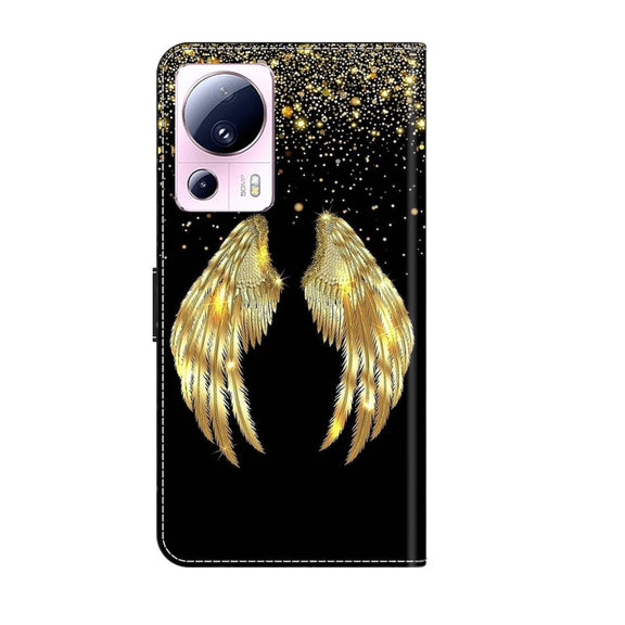 For Xiaomi 13 Lite Crystal 3D Shockproof Protective Leather Phone Case(Golden Wings)