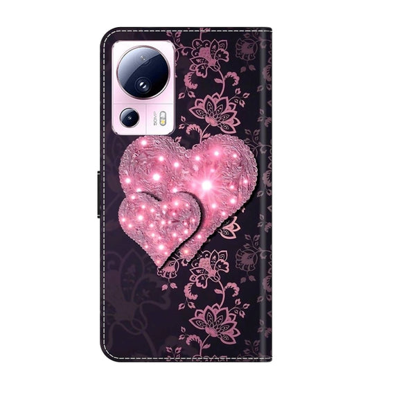 For Xiaomi 13 Lite Crystal 3D Shockproof Protective Leather Phone Case(Lace Love)