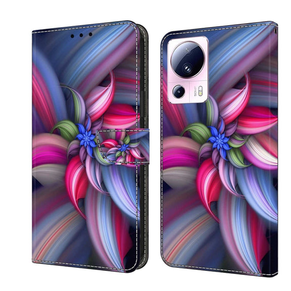 For Xiaomi 13 Lite Crystal 3D Shockproof Protective Leather Phone Case(Colorful Flower)