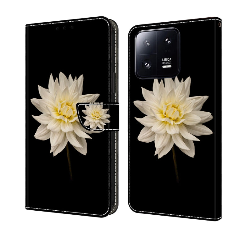 For Xiaomi 13 Pro Crystal 3D Shockproof Protective Leather Phone Case(White Flower)