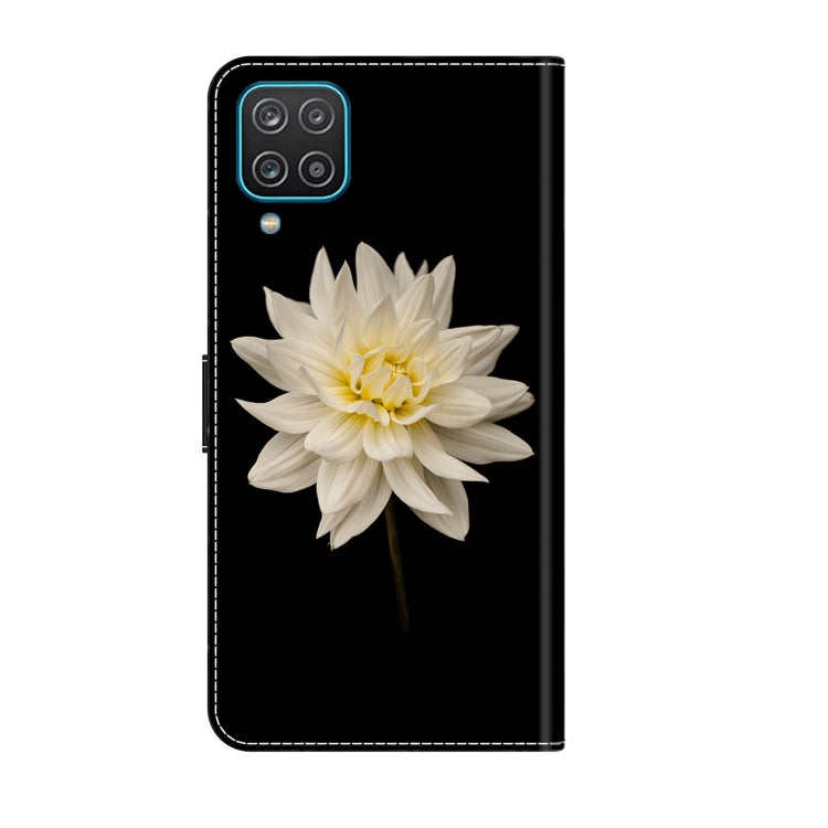 For Samsung Galaxy A12 4G / 5G Crystal 3D Shockproof Protective Leather Phone Case(White Flower)