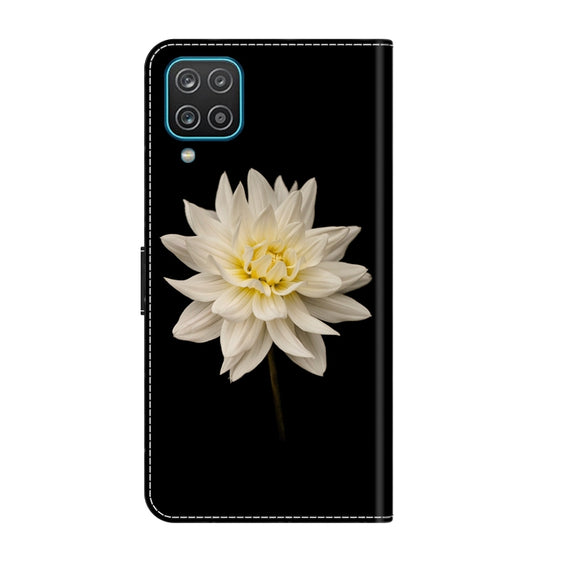 For Samsung Galaxy A12 4G / 5G Crystal 3D Shockproof Protective Leather Phone Case(White Flower)