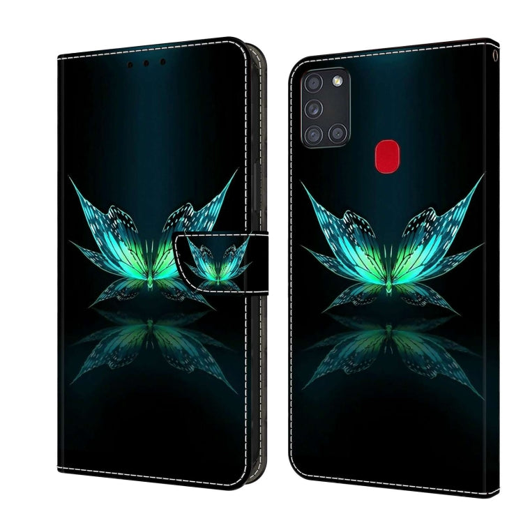 For Samsung Galaxy A21s Crystal 3D Shockproof Protective Leather Phone Case(Reflection Dutterfly)