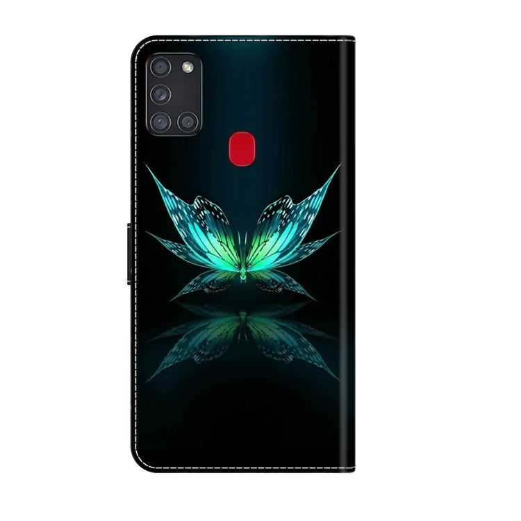 For Samsung Galaxy A21s Crystal 3D Shockproof Protective Leather Phone Case(Reflection Dutterfly)