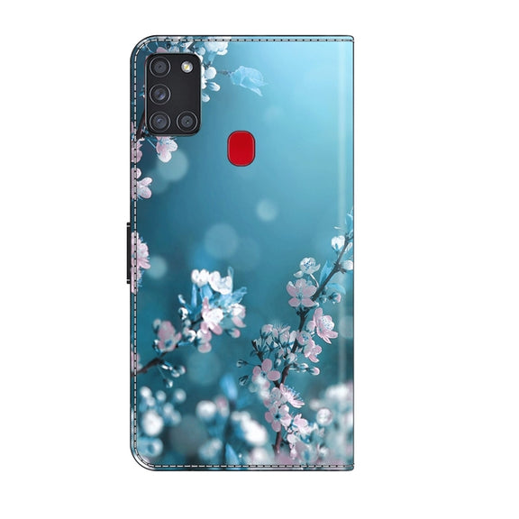 For Samsung Galaxy A21s Crystal 3D Shockproof Protective Leather Phone Case(Plum Flower)