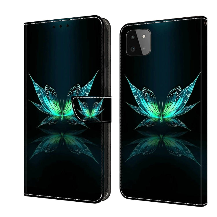 For Samsung Galaxy A22 5G Crystal 3D Shockproof Protective Leather Phone Case(Reflection Dutterfly)