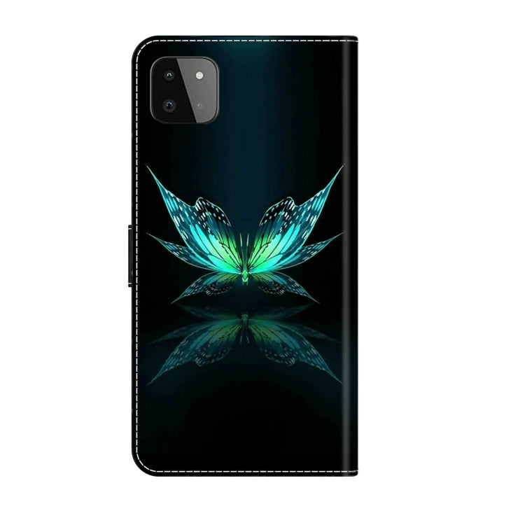 For Samsung Galaxy A22 5G Crystal 3D Shockproof Protective Leather Phone Case(Reflection Dutterfly)