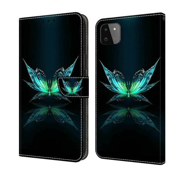 For Samsung Galaxy A22 5G Crystal 3D Shockproof Protective Leather Phone Case(Reflection Dutterfly)