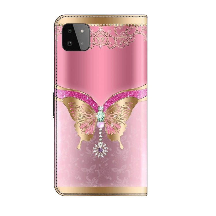 For Samsung Galaxy A22 5G Crystal 3D Shockproof Protective Leather Phone Case(Pink Bottom Butterfly)